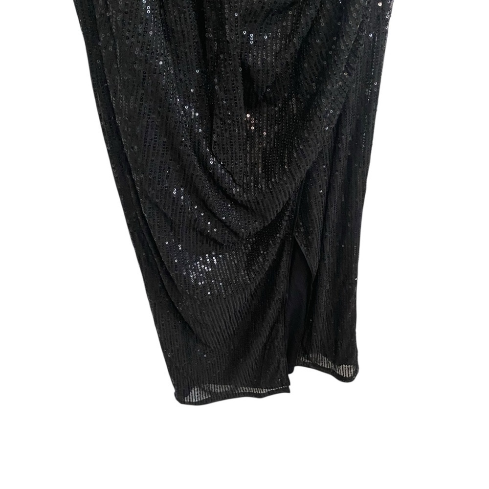 Grace Karin Black Sequin One Shoulder Ruched Midi Evening Dress Size XL - Picture 4 of 7
